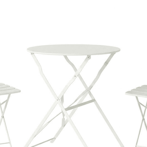 Outsunny Conjunto de Mesa e Cadeiras de Terraço Exterior Dobráveis 3 Peças, Móveis de Jardim Exterior com 2 Cadeiras Dobráveis, Mesa Redonda, Estrutura Metálica Eletroforética para Pátio, Varanda, Creme