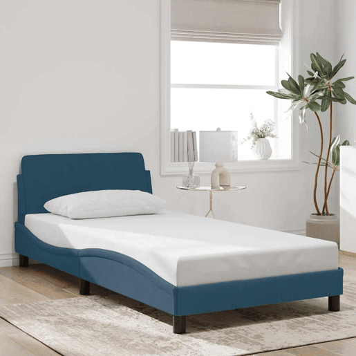 Estrutura de cama de solteiro para adultos com cabeceira Dover 100x200 cm veludo azul