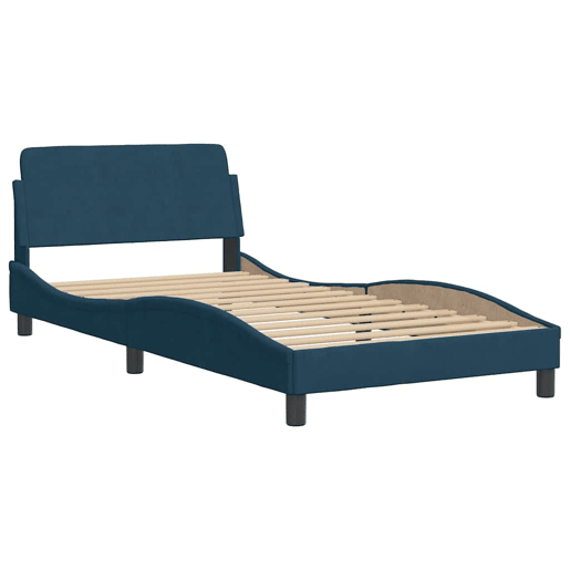 Estrutura de cama de solteiro para adultos com cabeceira Dover 100x200 cm veludo azul