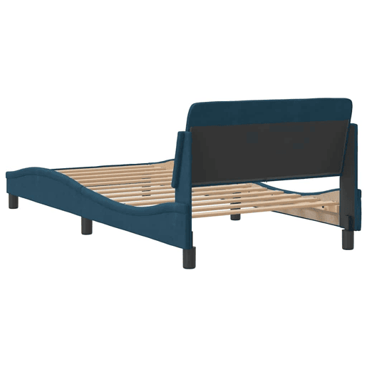 Estrutura de cama de solteiro para adultos com cabeceira Dover 100x200 cm veludo azul