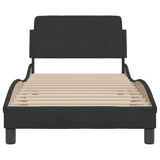 Estrutura de cama de solteiro para adultos com cabeceira Dover veludo 90x200 cm preto