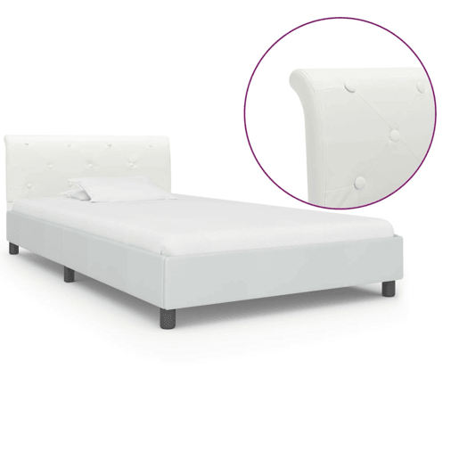 Estrutura de cama de solteiro para adultos 100x200 cm couro artificial branco