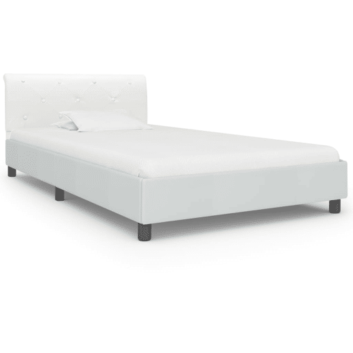 Estrutura de cama de solteiro para adultos 100x200 cm couro artificial branco