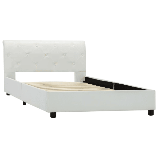 Estrutura de cama de solteiro para adultos 100x200 cm couro artificial branco