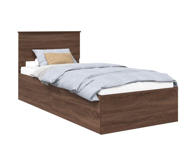 Estructura de cama simple para adultos con cabecera - roble marrón 75 x 190 cm