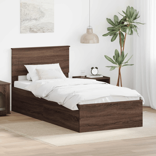 Estrutura de cama de solteiro moderno com cabeceira - Carvalho Marrom 75 x 190 cm