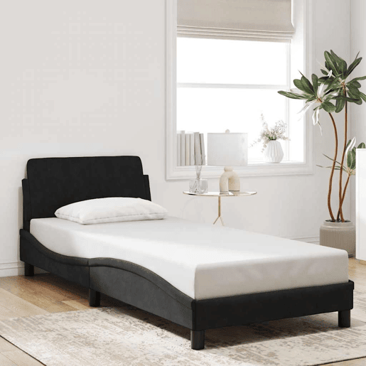Estrutura de cama de solteiro para adultos com cabeceira Dover veludo 80x200 cm preto