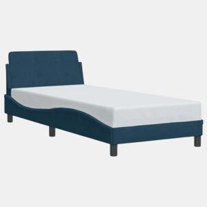 Estrutura de cama de solteiro para adultos com cabeceira Dover 90x200 cm veludo azul