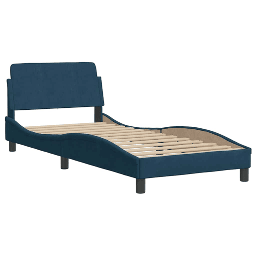Estrutura de cama de solteiro para adultos com cabeceira Dover 90x200 cm veludo azul