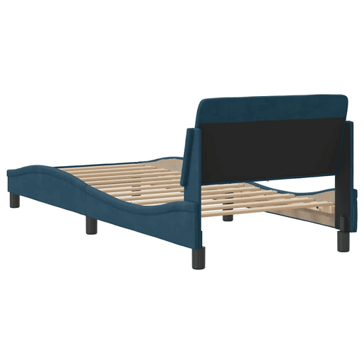 Estrutura de cama de solteiro para adultos com cabeceira Dover 90x200 cm veludo azul