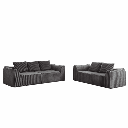 Sofá minimalista de 5 lugares - linhas elegantes, encosto inclinado, 5 almofadas - Cinza