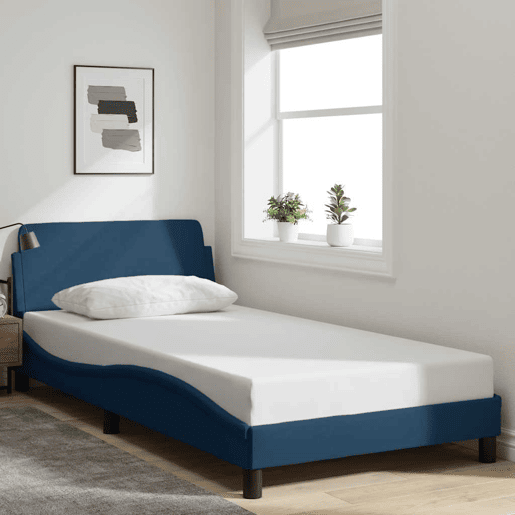 Estrutura de cama de solteiro para adultos com cabeceira Dover 100x200 cm tecido azul