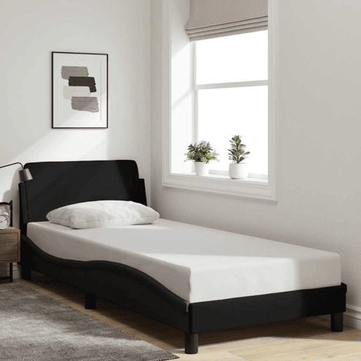 Estrutura de cama de solteiro para adultos com cabeceira Dover tecido 90x200 cm preto