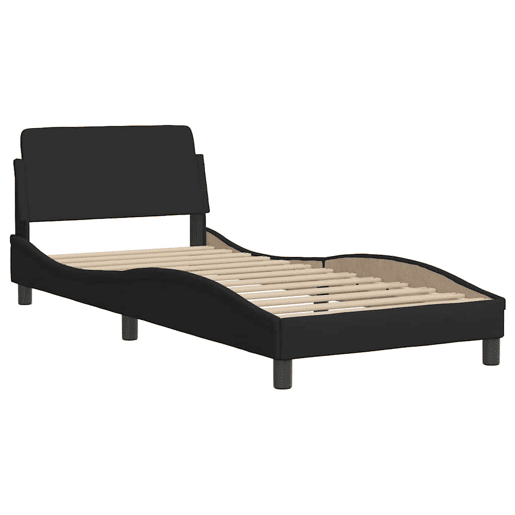 Estrutura de cama de solteiro para adultos com cabeceira Dover tecido 90x200 cm preto