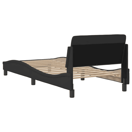 Estrutura de cama de solteiro para adultos com cabeceira Dover tecido 90x200 cm preto