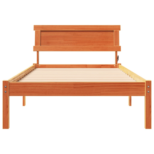 Estrutura de cama de solteiro moderno com cabeceira - Marrom Cera 90 x 190 cm