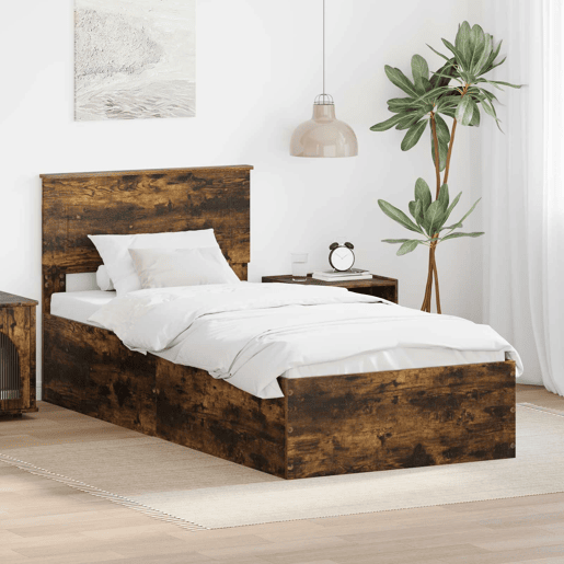 Estrutura de cama de solteiro para adultos com cabeceira Carvalho Defumado 75 x 190 cm