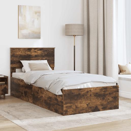 Estrutura de cama de solteiro para adultos com cabeceira Carvalho Defumado 75 x 190 cm