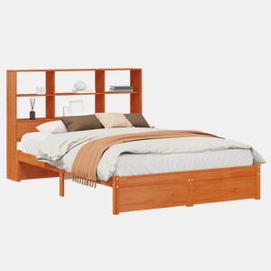 Estrutura de Cama de casal moderno com Cabeceira com Armazenamento Castanho Cera
