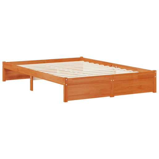 Estrutura de Cama de casal moderno com Cabeceira com Armazenamento Castanho Cera