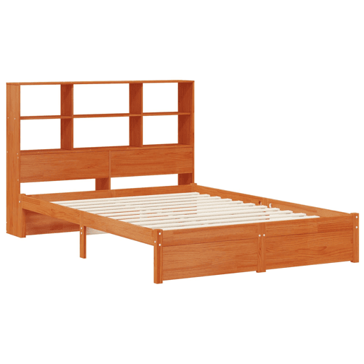 Estrutura de Cama de casal moderno com Cabeceira com Armazenamento Castanho Cera