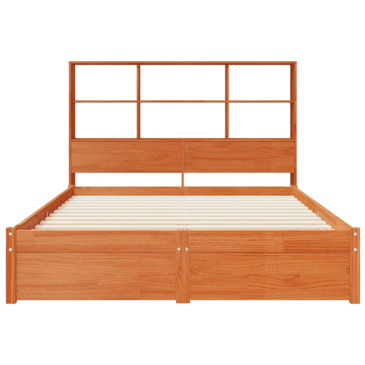 Estrutura de Cama de casal moderno com Cabeceira com Armazenamento Castanho Cera
