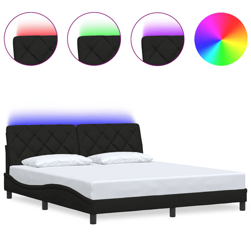 Estrutura de Cama de casal moderno com LED sem colchão 180x200 cm tecido preto