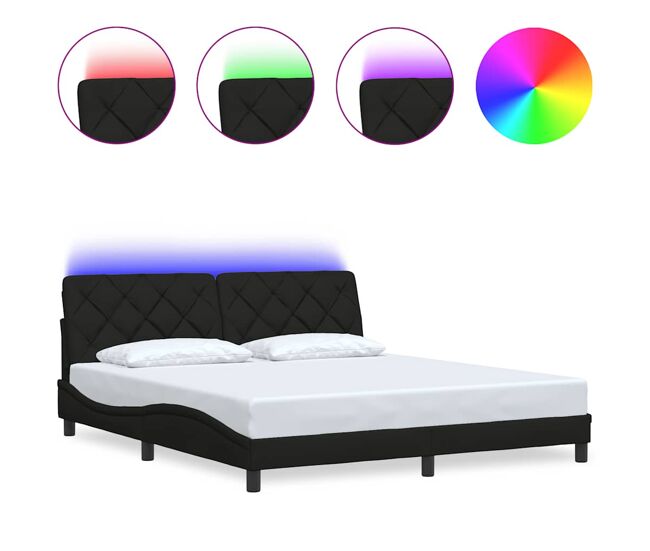 Estructura de cama doble matrimonial con led - tela negro 180x200 cm