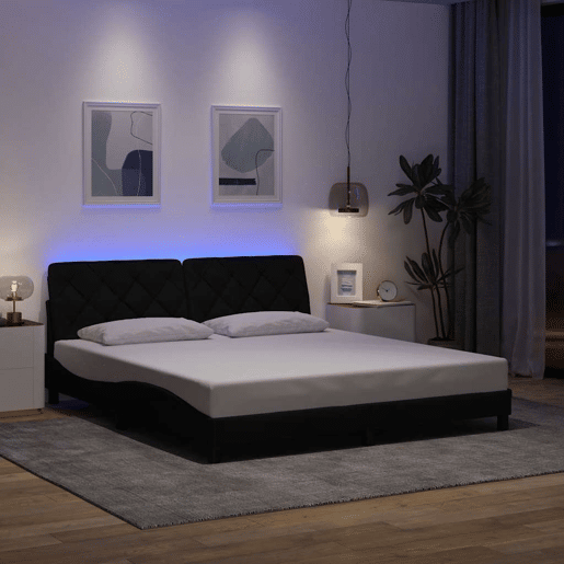 Estrutura de Cama de casal moderno com LED sem colchão 180x200 cm tecido preto