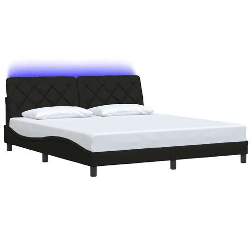 Estrutura de Cama de casal moderno com LED sem colchão 180x200 cm tecido preto