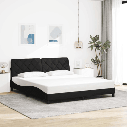Estrutura de Cama de casal moderno com LED sem colchão 180x200 cm tecido preto