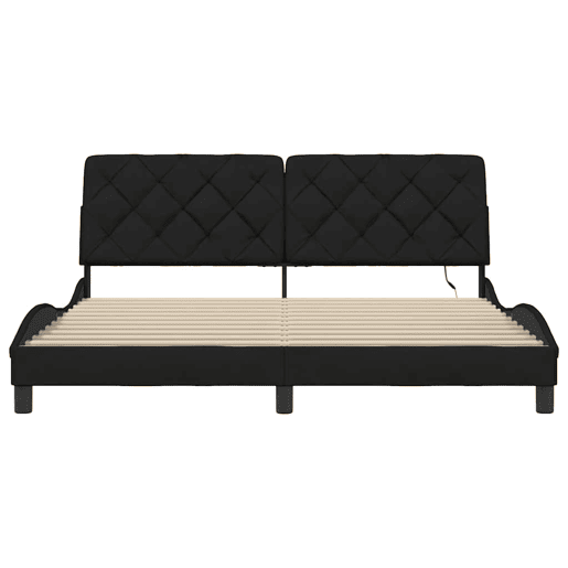 Estrutura de Cama de casal moderno com LED sem colchão 180x200 cm tecido preto
