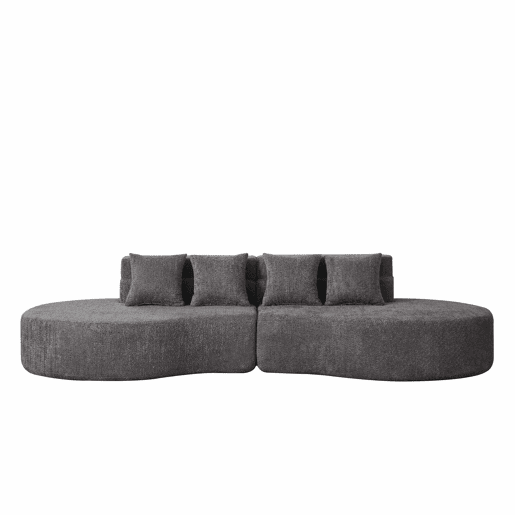 Sofá modular de 4 lugares - 2 peças, espuma viscoelástica de alta densidade, capa removível e lavável em tecido teddyfleece - Cinza