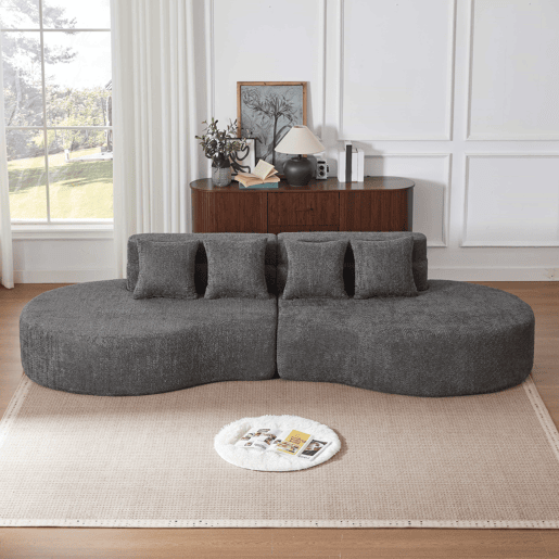 Sofá modular de 4 lugares - 2 peças, espuma viscoelástica de alta densidade, capa removível e lavável em tecido teddyfleece - Cinza