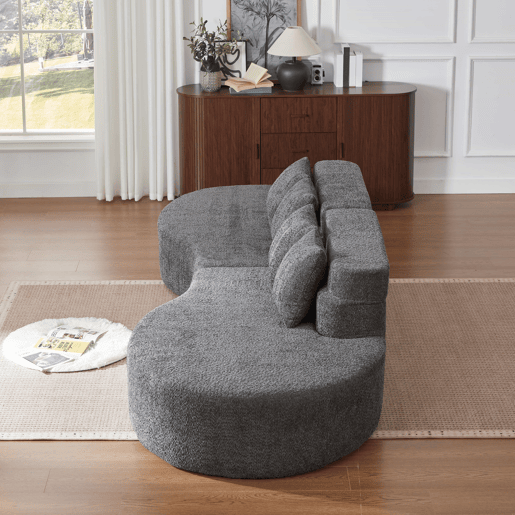 Sofá modular de 4 lugares - 2 peças, espuma viscoelástica de alta densidade, capa removível e lavável em tecido teddyfleece - Cinza