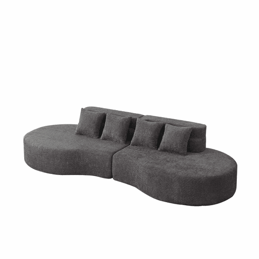 Sofá modular de 4 lugares - 2 peças, espuma viscoelástica de alta densidade, capa removível e lavável em tecido teddyfleece - Cinza