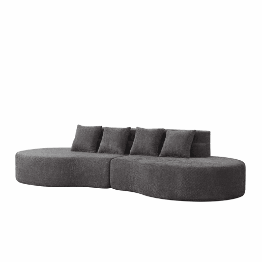 Sofá modular de 4 lugares - 2 peças, espuma viscoelástica de alta densidade, capa removível e lavável em tecido teddyfleece - Cinza