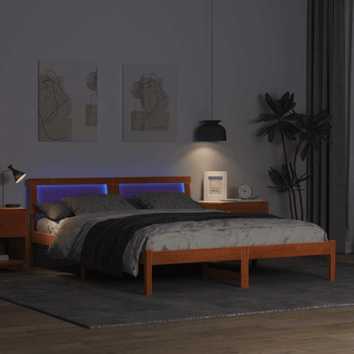 Estrutura de cama de casal simple com cabeceira - Marrom Cera 160 x 200 cm