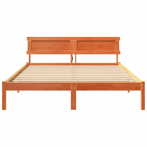 Estrutura de cama de casal simple com cabeceira - Marrom Cera 160 x 200 cm