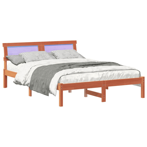 Estrutura de cama de casal simple com cabeceira - Marrom Cera 120 x 200 cm