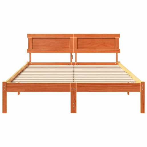 Estrutura de cama de casal simple com cabeceira - Marrom Cera 120 x 200 cm