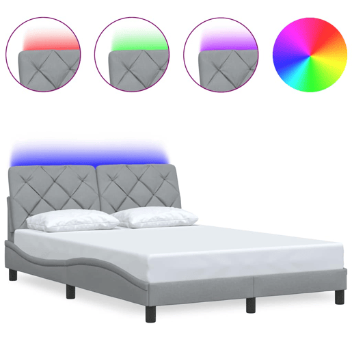 Estrutura de cama de casal simple com LED - 140x200 cm tecido