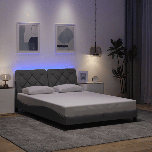 Estrutura de cama de casal simple com LED - 140x200 cm tecido