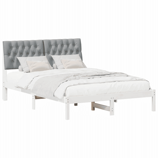 Estrutura de Cama de casal moderno com Cabeceira Estofada Branco 135 x 190 cm