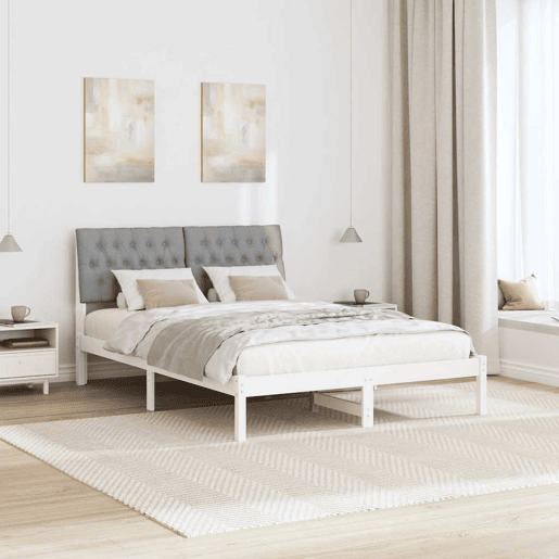 Estrutura de Cama de casal moderno com Cabeceira Estofada Branco 135 x 190 cm