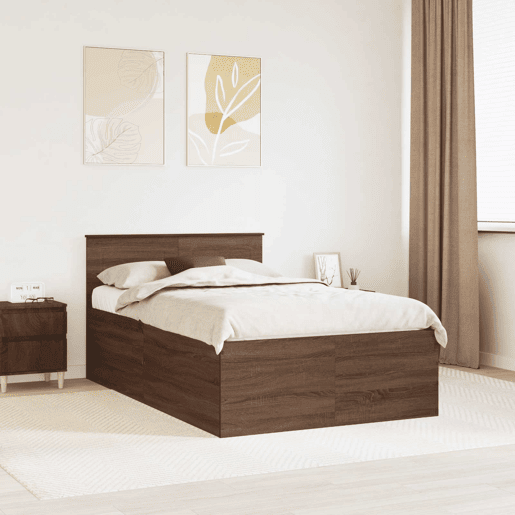 Estrutura da Cama de casal moderno com cabeceira Carvalho Marrom 135 x 190 cm