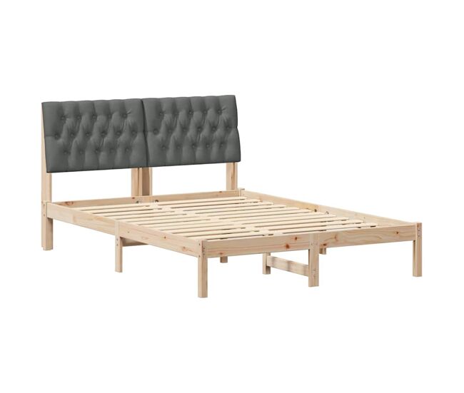 Estructura de cama matrimonial estilo con cabecera tapizada marrón 135 x 190 cm