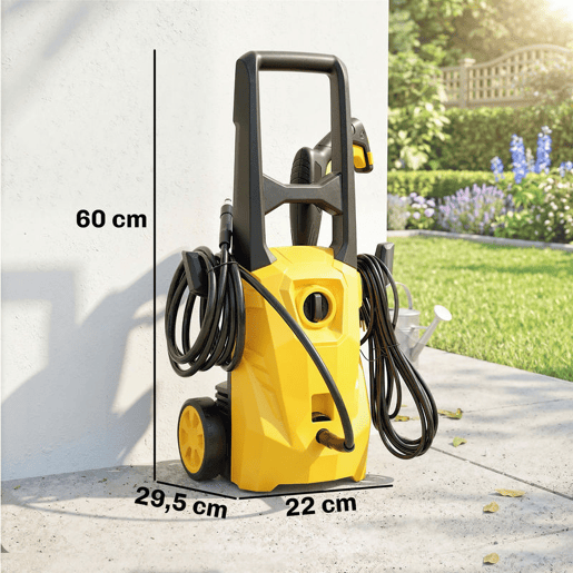 Outsunny Lavadora de Alta Pressão 1600W Presión 100 Bar Caudal 390 Lh Hidrolavadora Elétrica Portátil com Bocal Ajustável e Rodas para Casa Pátio Carro 29,5x22x60u202Fcm Amarelo