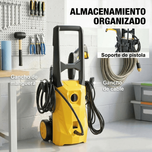 Outsunny Lavadora de Alta Pressão 1600W Presión 100 Bar Caudal 390 Lh Hidrolavadora Elétrica Portátil com Bocal Ajustável e Rodas para Casa Pátio Carro 29,5x22x60u202Fcm Amarelo
