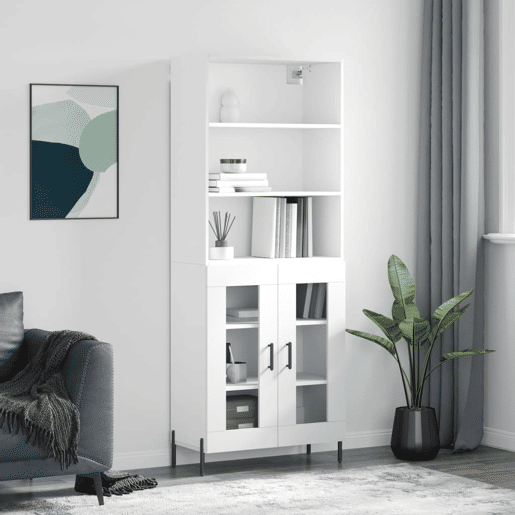 Armário alto - Bufete - Móvel de apoio 69,5x34x180 cm derivados de madeira branco pt626